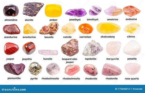 Collage Of Various Gemstones With Names Isolated Stock Photo Image Of