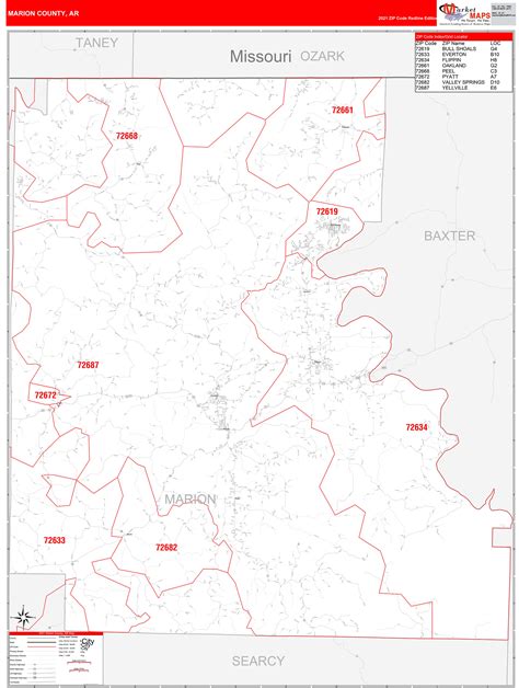 Marion County Ar Zip Code Wall Map Red Line Style By Marketmaps