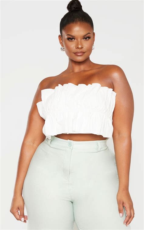 Plus White Bandeau Pleated Crop Top Prettylittlething