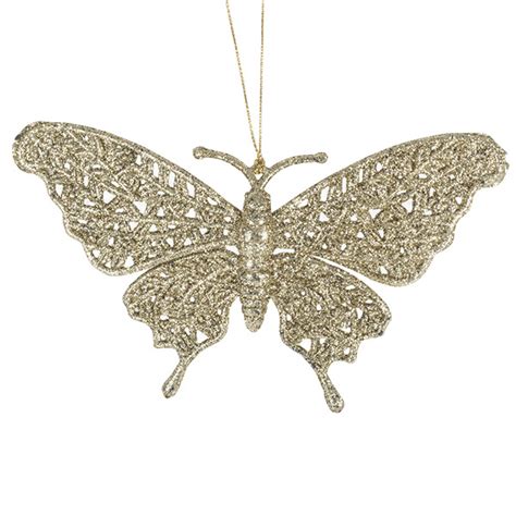 Gold Glitter Butterfly Hanging Decoration With Fretwork Wings 10cm X 10cm