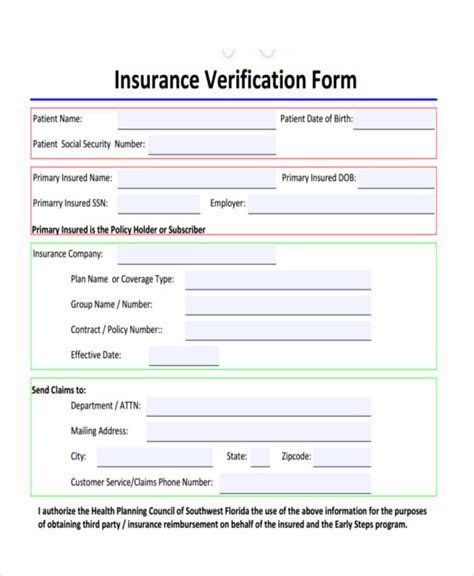 Free Printable Insurance Verification Form Printable Forms Free Online