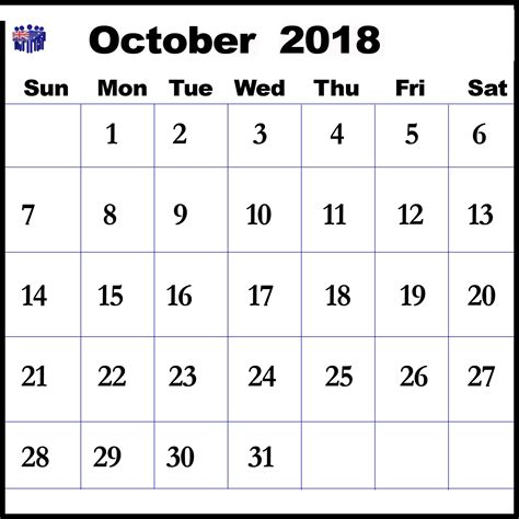 October 2018 Printable Calendar Landscape Format Calendar Printables