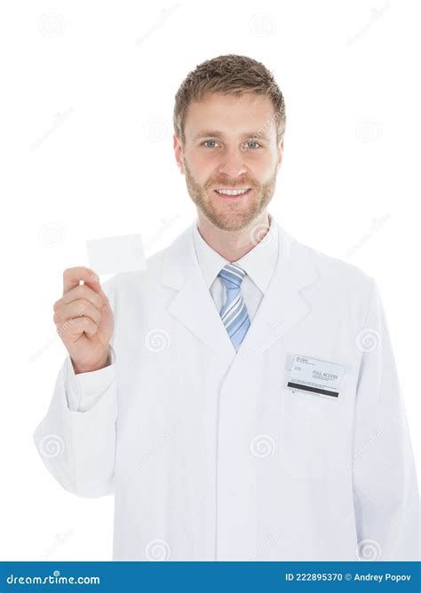 Mid Adult Doctor Holding Blank Visiting Card Stock Photo Image Of