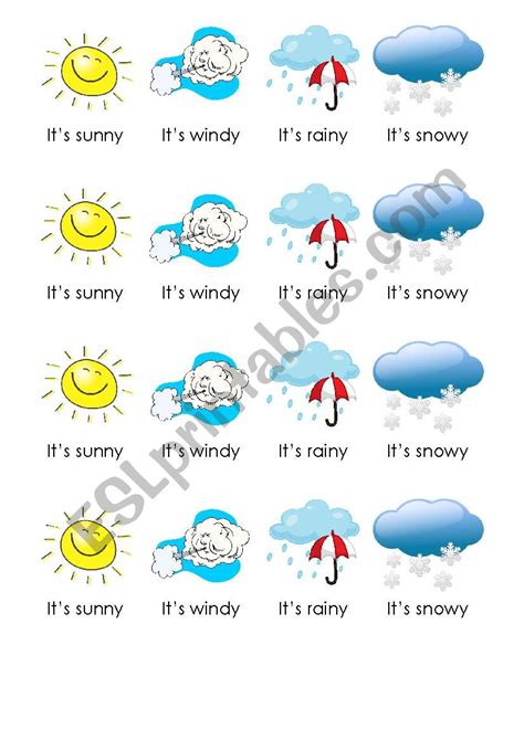 Sunny Snowy Rainy Windy Esl Worksheet By Wisnia