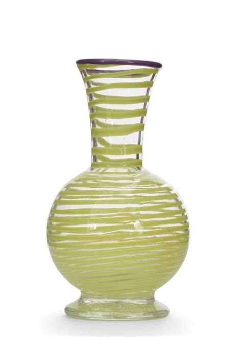Vintage Italian Murano Yellow Striped Glass Vase