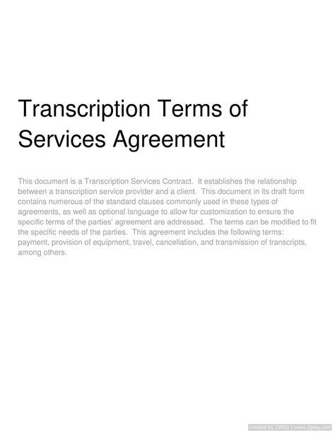Transcription Terms Of Services Agreement