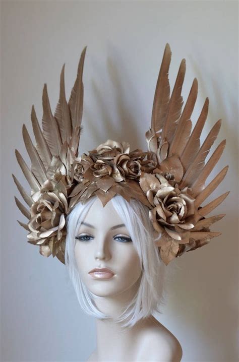 Victory Rose Headdress Made To Order Gold Wings Roses Goddess Angel Wedding Crown Costume