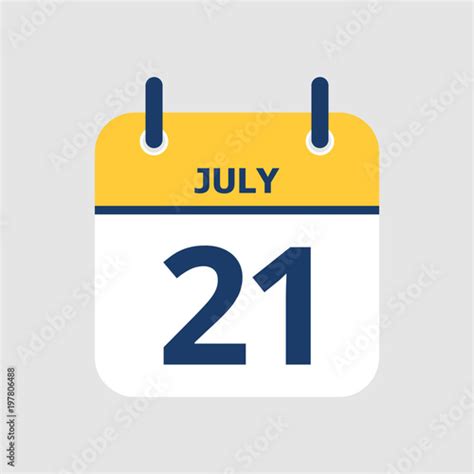 Flat Icon Calendar 21st Of July Isolated On Gray Background Vector