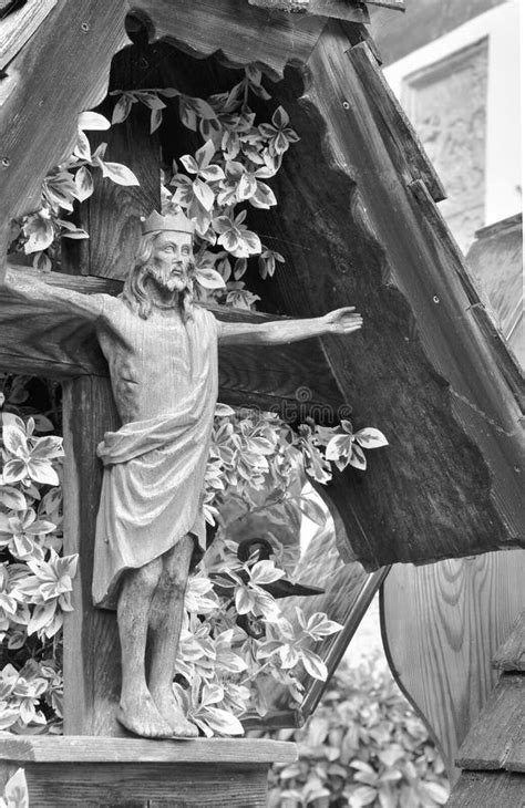 Wooden Cemetery Statue Of The Crucifixion Of Jesus Christ Stock Image
