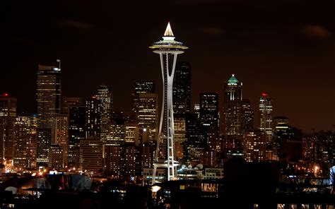Wallpaper Seattle Washington Usa City Lights Night Skyscraper