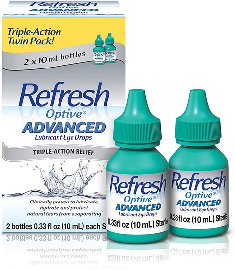 Refresh Optive Advanced Lubricant Eye Drops For Dry Eyes 033 Fl Oz Sterile 6 Count
