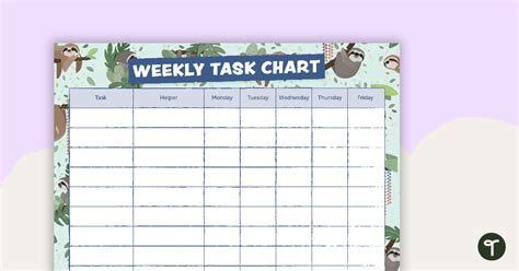 Sloths Weekly Task Chart Teach Starter