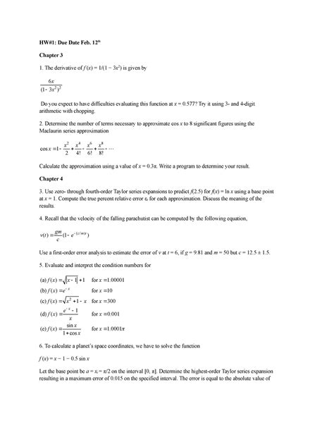 hw 1 hoyne hw 1 due date feb 12 th chapter 3 the derivative of f x 1 1 − 3 x 2 is