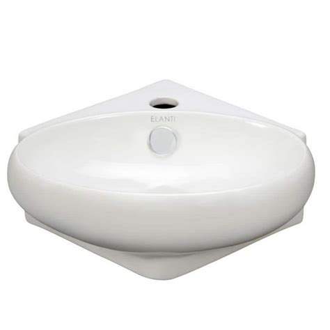 Elanti Wall Mounted Corner Oval Compact Bathroom Sink In White 1103