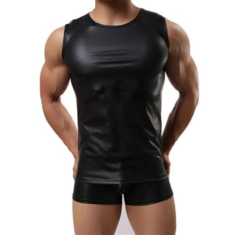 Men S Fashion Sexy Leather Vest Comfortable Round Neck Sleeveless Hot