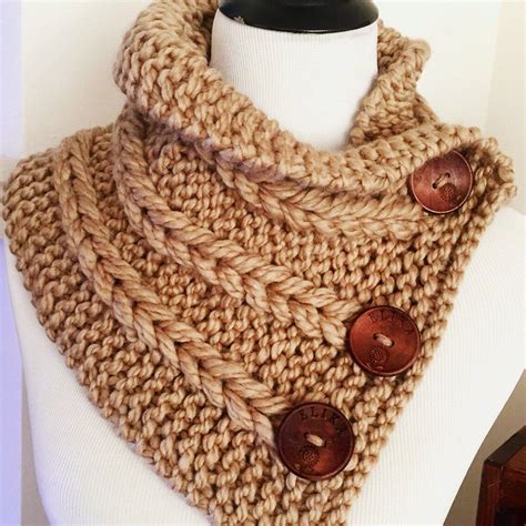 The 3 Braids Knitted Cowl Neck Warmer With Buttons Available Etsy