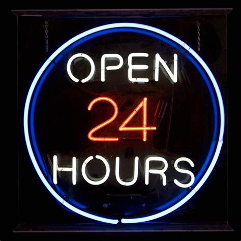Open 24 Hours Neon Sign Round Air Designs