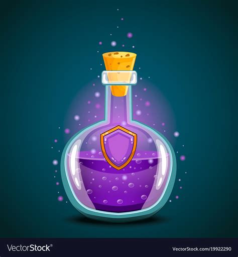 Bottle Of Magic Elixir With Shield Royalty Free Vector Image