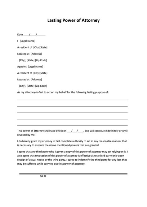 Power Of Attorney Form Lasting Printable Pdf Download