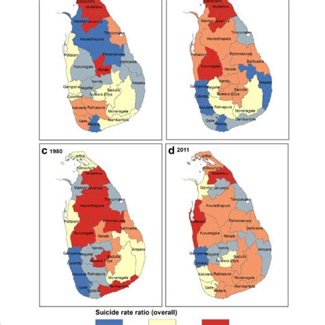 Map Of Sri Lanka Showing The Population Densities In Each District In