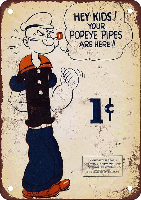 Popeye For Milton Candy And Pipes Vintage Metal Sign 7 X 10 Vintage Metal Signs Metal Signs