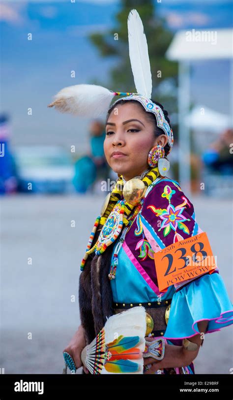 Native American Woman Takes Part At The 25th Annual Paiute Tribe Pow Wow In Las Vegas Stock
