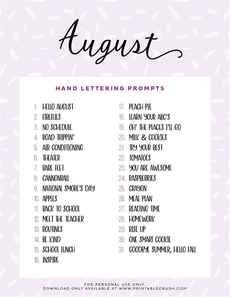 August Hand Lettering Prompts And Free Worksheet Printable Crush