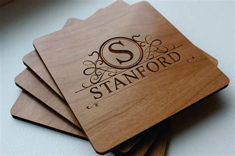 Personalized Wood Coaster Set Of 4 Custom Engraved Coasters