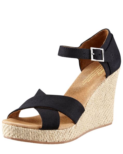 Toms Canvas Wedge Sandal In Black Lyst