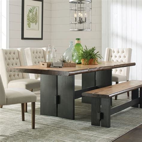 Simple, modern design meets rustic, natural style in this large rectangular live edge wood bench table handcrafted in india, the live edge wood table top is secured to wide, flat, black iron legs positioned in a stylish geometric pattern. Scott Living Natural Honey Wood Live Edge Dining Table at ...
