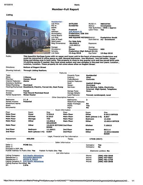 MLS Listing Information Sheet - Fredericton Mortgage Broker