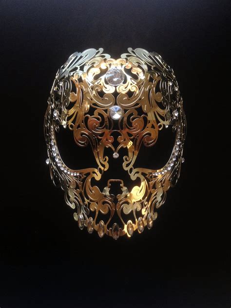 Mens Masquerade Mask Halloween Skull Mask Filigree Gold Etsy Mens