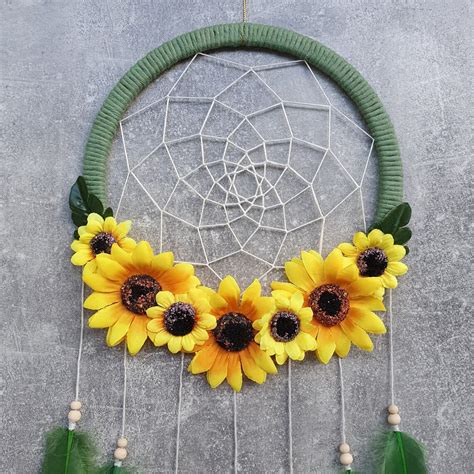 Sunflower Dreamcatcher Sunflower Decor Large Dream Catcher Etsy