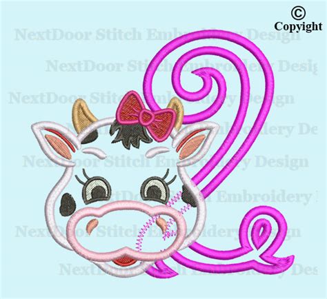 Next Door Stitch Embroidery Girly Cow Face 2nd Birthday Embroidery