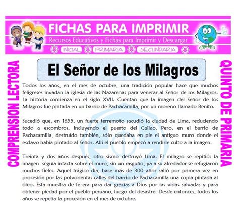 El Señor De Los Milagros Para Quinto De Primaria En 2020 Actividades