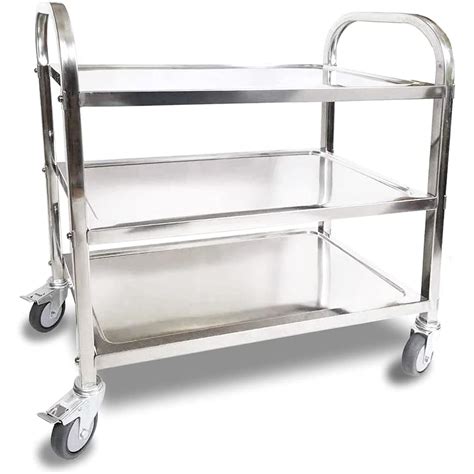 Itina 3 Tier Stainless Steel Utility Cart With Locking Wheels Kitchen