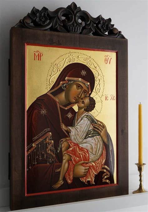 Virgin Of Tenderness Carved Wood Orthodox Icon Blessedmart Paint