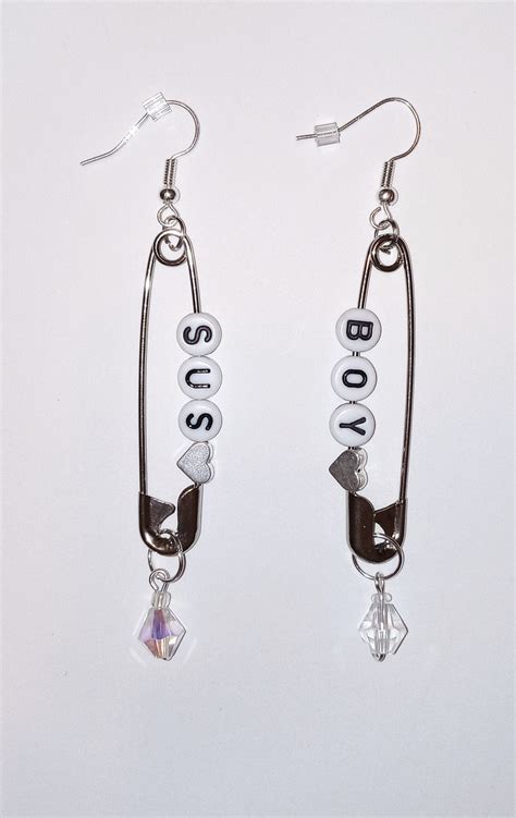 Lil Peep Sus Boy Safety Pin Earrings With Heart Accent Beads Etsy