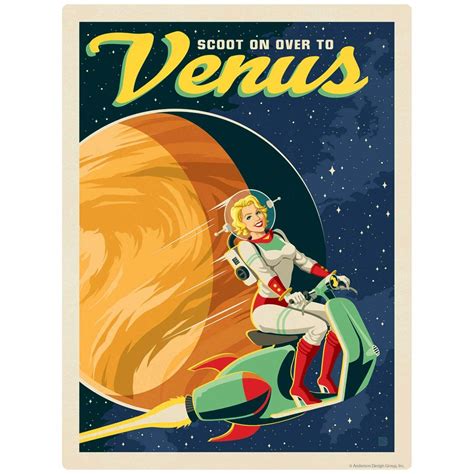 Venus Space Travel Vinyl Sticker In 2023 Vintage Space Poster Retro