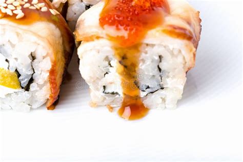 Traditional Japanese Sushi Roll With Smoked Unagi Stock Photo Image