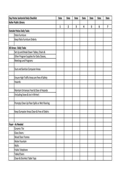 Free Printable Janitorial Checklist Template PRINTABLE TEMPLATES