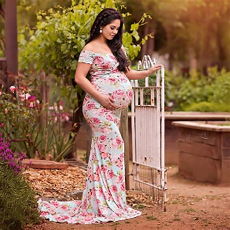 Sexy Women Pregnancy Dress For Photo Shooting 2018 Fashion Floral Print