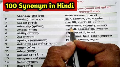 100 Synonyms In English With Hindi Meaning100 English Vocabulary