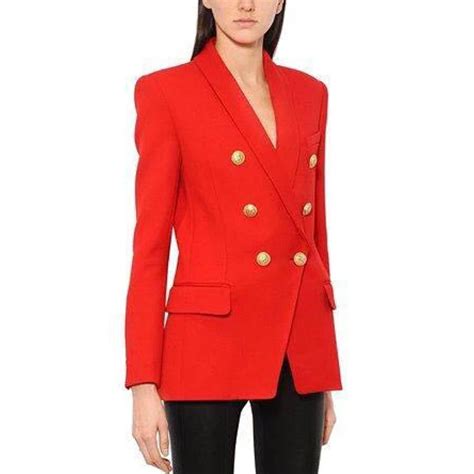 High Quality Newest Fashion 2019 Designer Blazer Womens Long Sleeve Double Breasted Metal