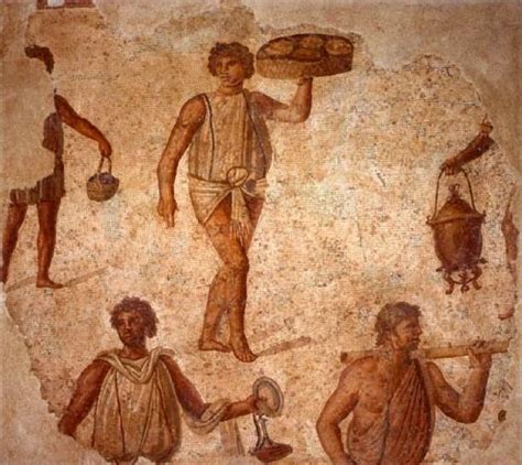 Mosaic Of Slaves Serving At A Banquet Roman From Carthage Third
