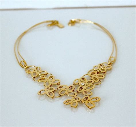 24kt Gold Plated Necklace Floral Zircon Bridal Statment Etsy