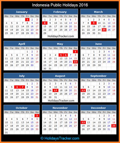 The allocation and dates of public holidays. Indonesia Public Holidays 2016 - Holidays Tracker