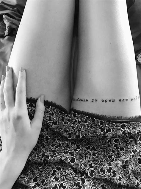When people say i don't want to be like you…i just smile risk it. Thigh tattoo typewriter font quote "Because you are made ...