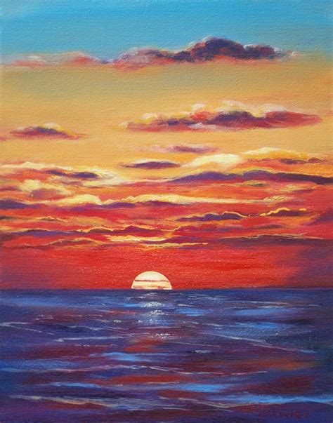 Red Sky Ocean Sunset Painting By Celeste Drewien Pixels