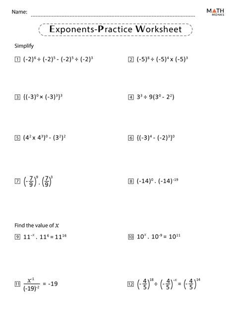 Exponents Worksheets Grade 10 Worksheets For Kindergarten